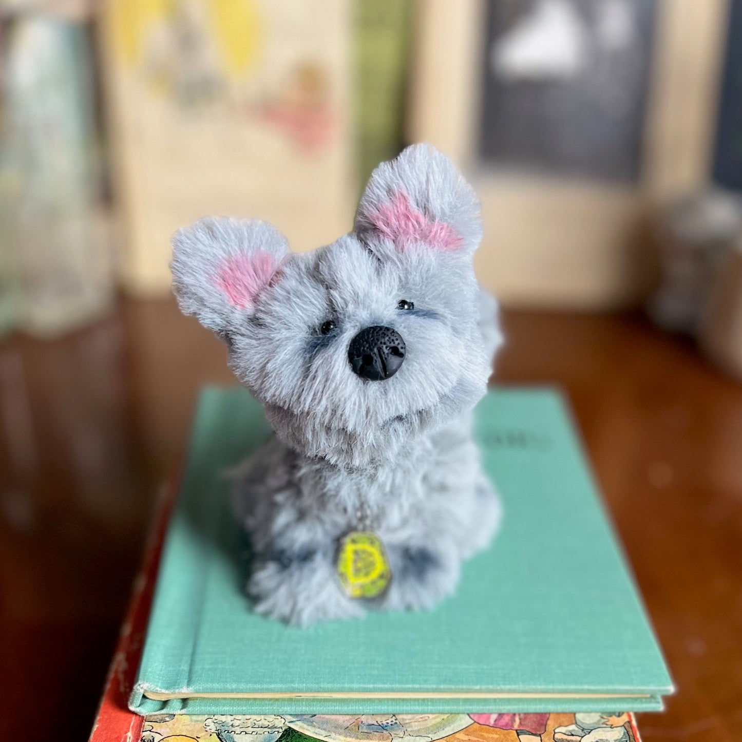 Gray terrier Fluffy Puppy, poseable, posable dog, doll house pet, doll pet, handmade plush, cute puppy plushie