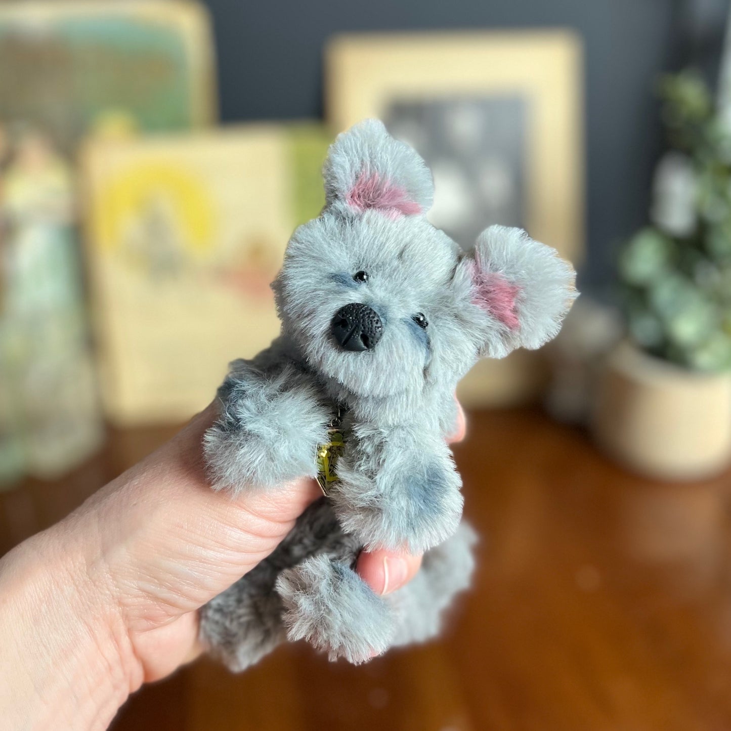 Gray and Brown terrier Fluffy Puppy, poseable, posable dog, doll house pet, doll pet, handmade plush, cute puppy plushie