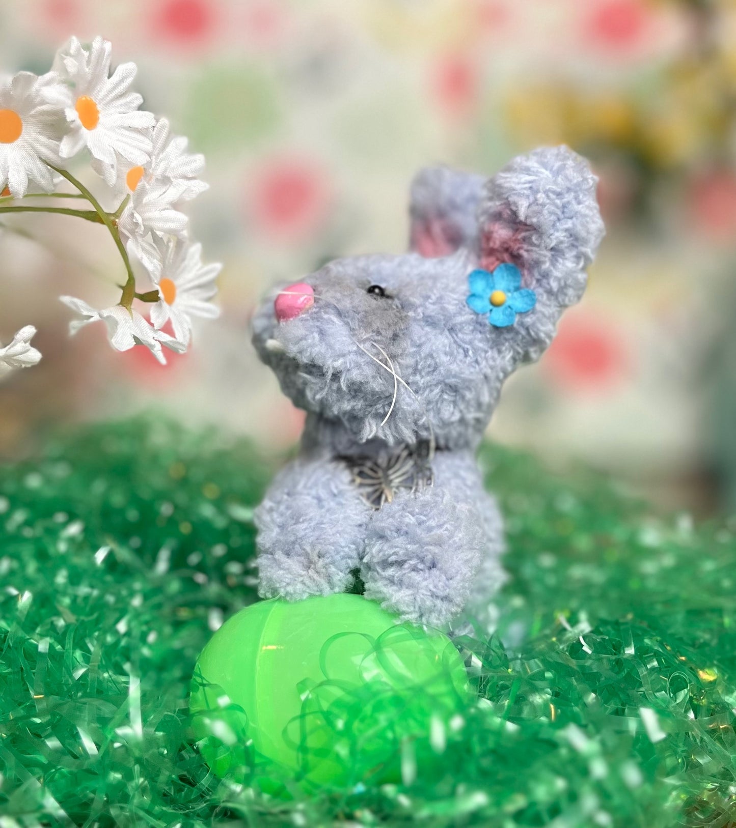 Posable gray easter bunny plush, bunny miniature, wire sculpture, pipe cleaner bunny, gray bunny rabbit art doll