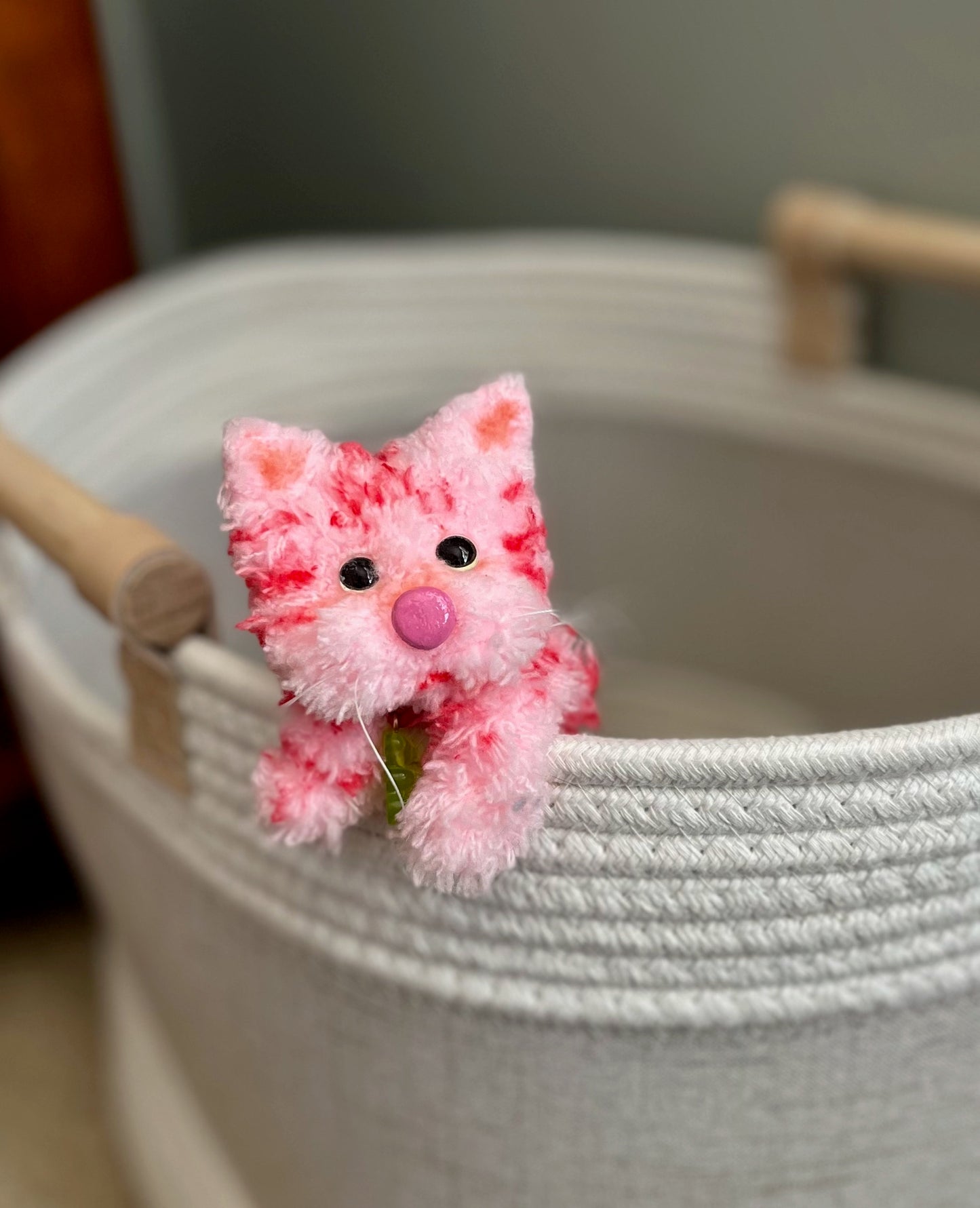 Bright pink kitten plushie, pink kitty doll, posable cat miniature, cute cat figurine