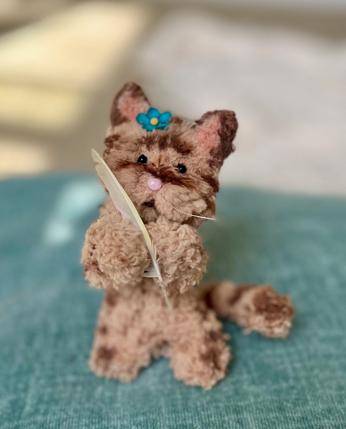 Posable tabby cat, cat miniature, dollhouse cat, doll pet, striped kitty doll