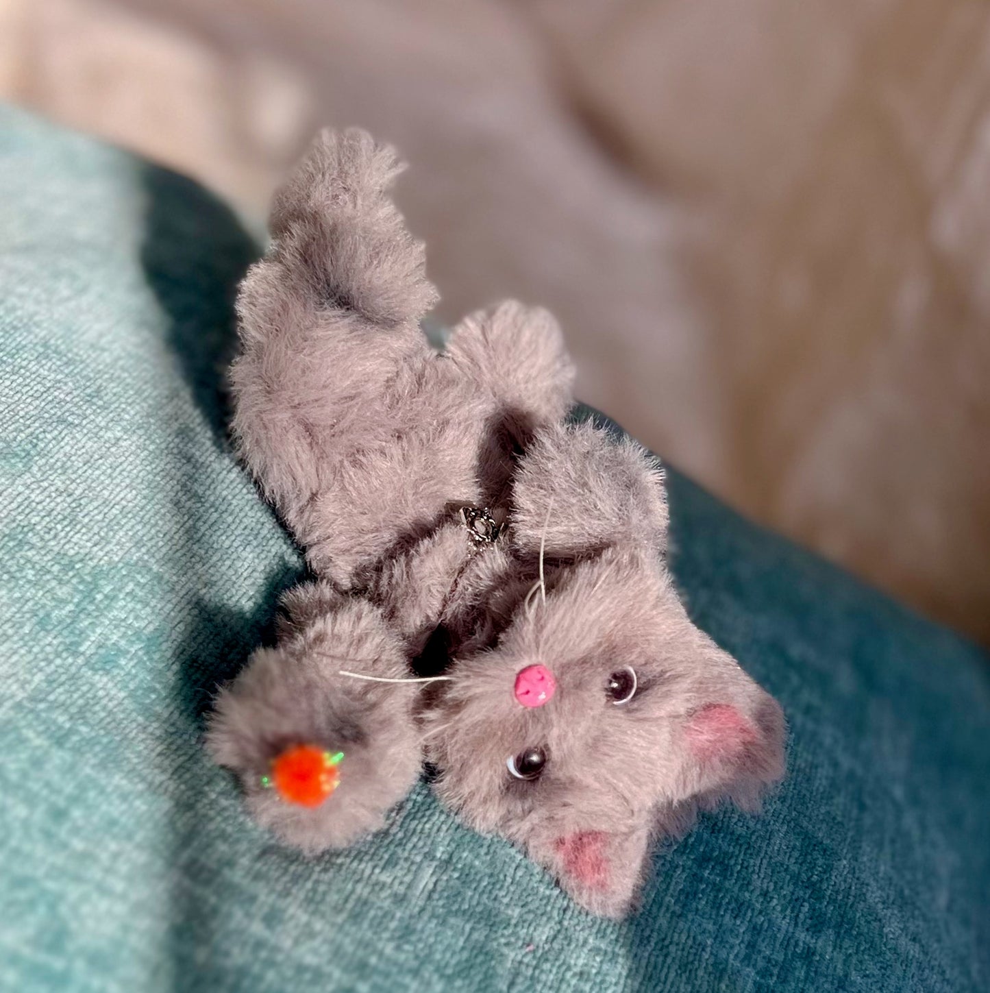 Fluffy gray kitten, fluffy cat figurine, posable kitten doll