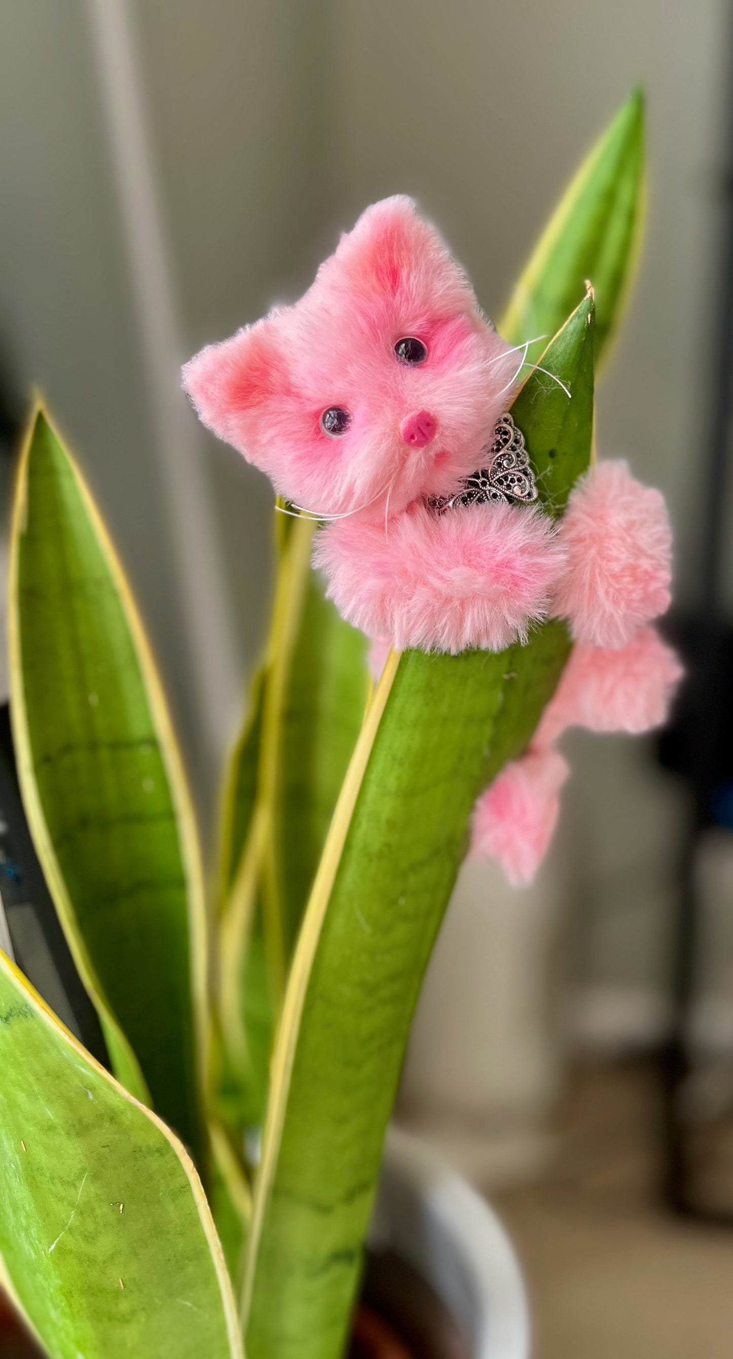 Posable pink kitten, tiny cat doll, kitten plushie, pipe cleaner cat, fluffy cat doll