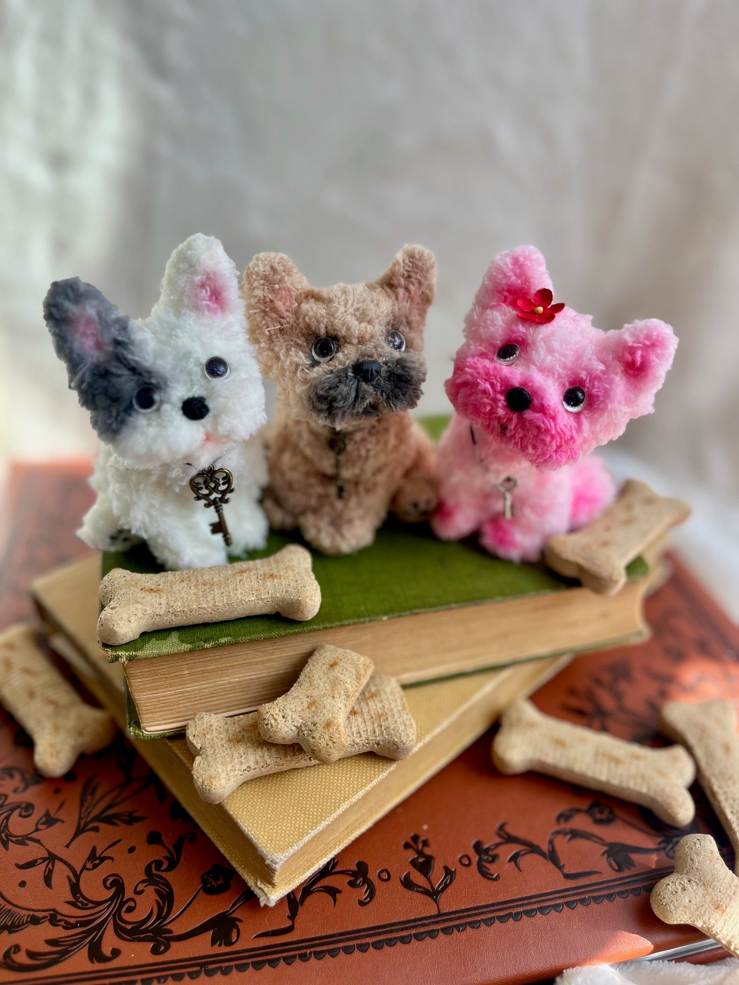 Cute posable French Bulldogs, Frenchie dolls, French Bulldog Miniatures, Plush Frenchies, Doll pets, doll house pets