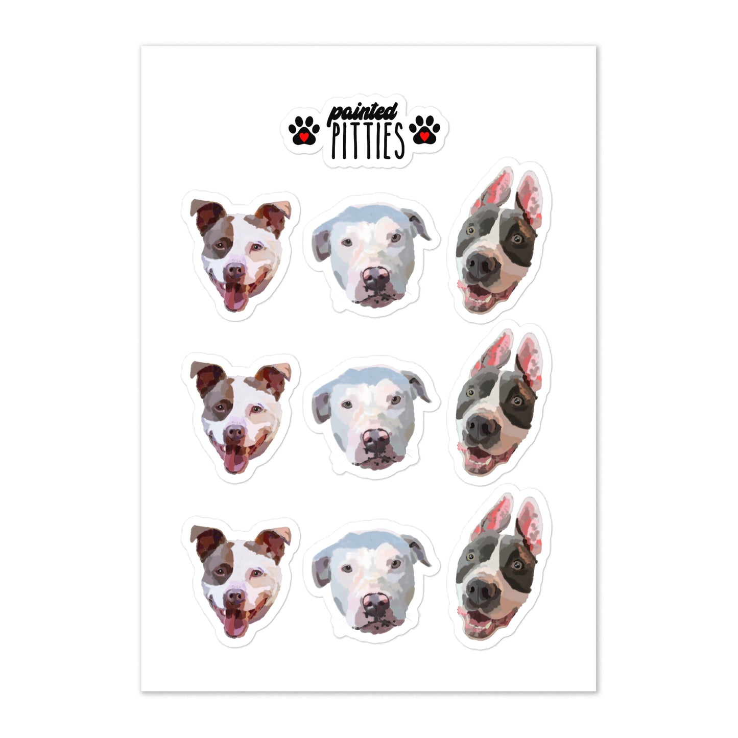 Pitbull Faces, Pitbull Sticker Sheet, Pittie Stickers, brown and white pitbull, white pitbull, gray and white pitbull