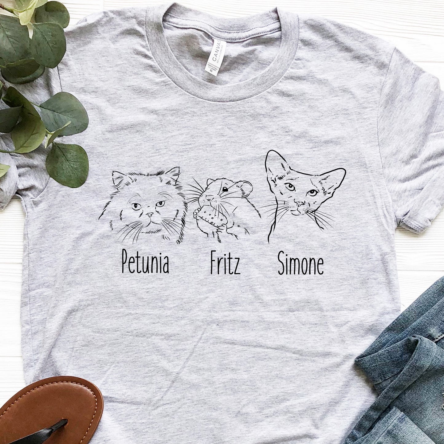 Custom pet sketch t-shirt, dog portrait shirt, cat portrait shirt, pet portrait shirt