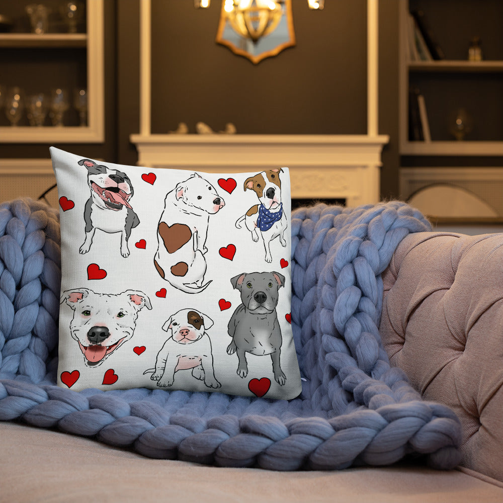 Cute Pitbull Lovers Throw Pillow, Pittie Pillow, Pitbull drawings pillow, 18x18
