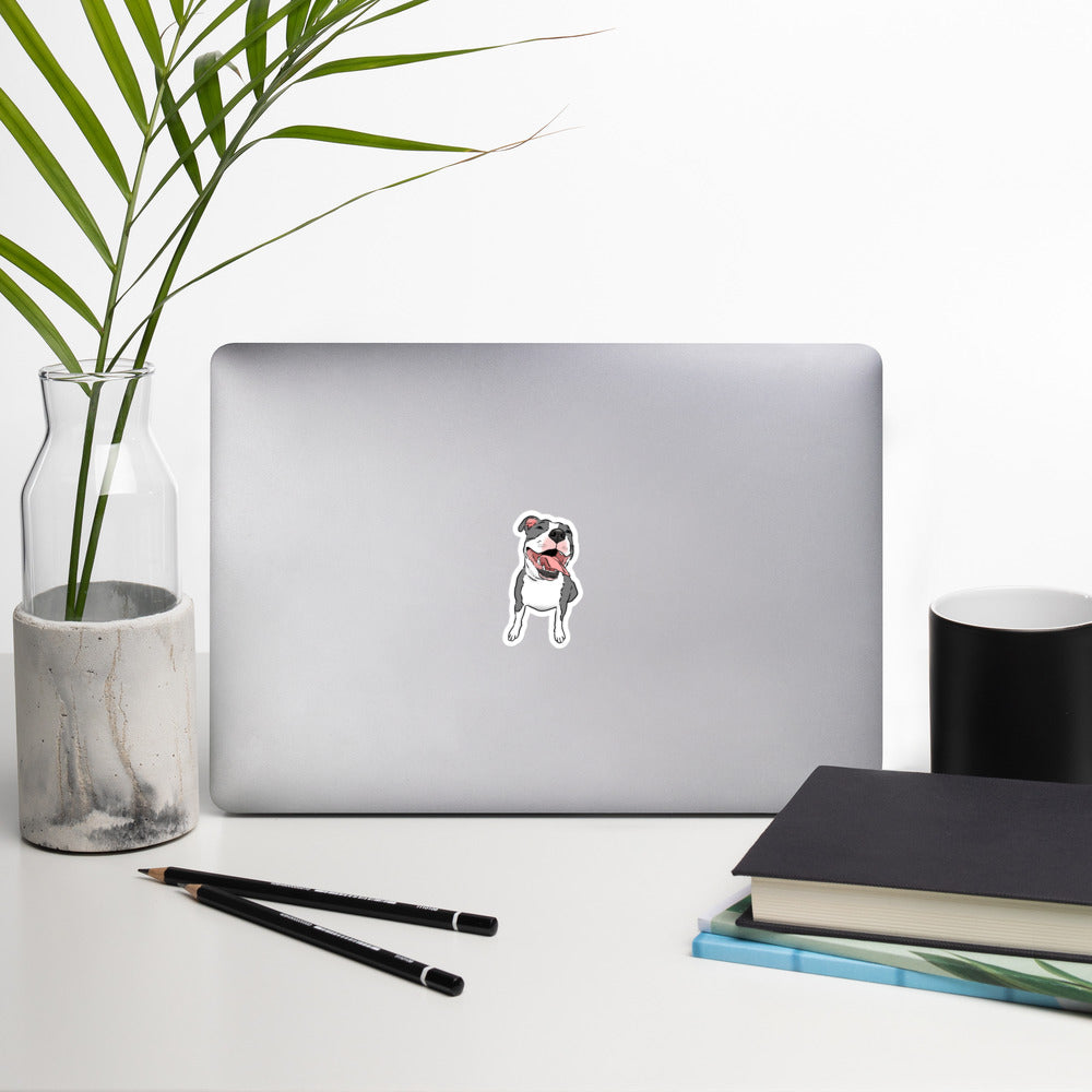 Smiling Pit Bull Sticker, Pittie Sticker, Cute Pitbull Sticker, gray and white pitbull, 3x3 sticker