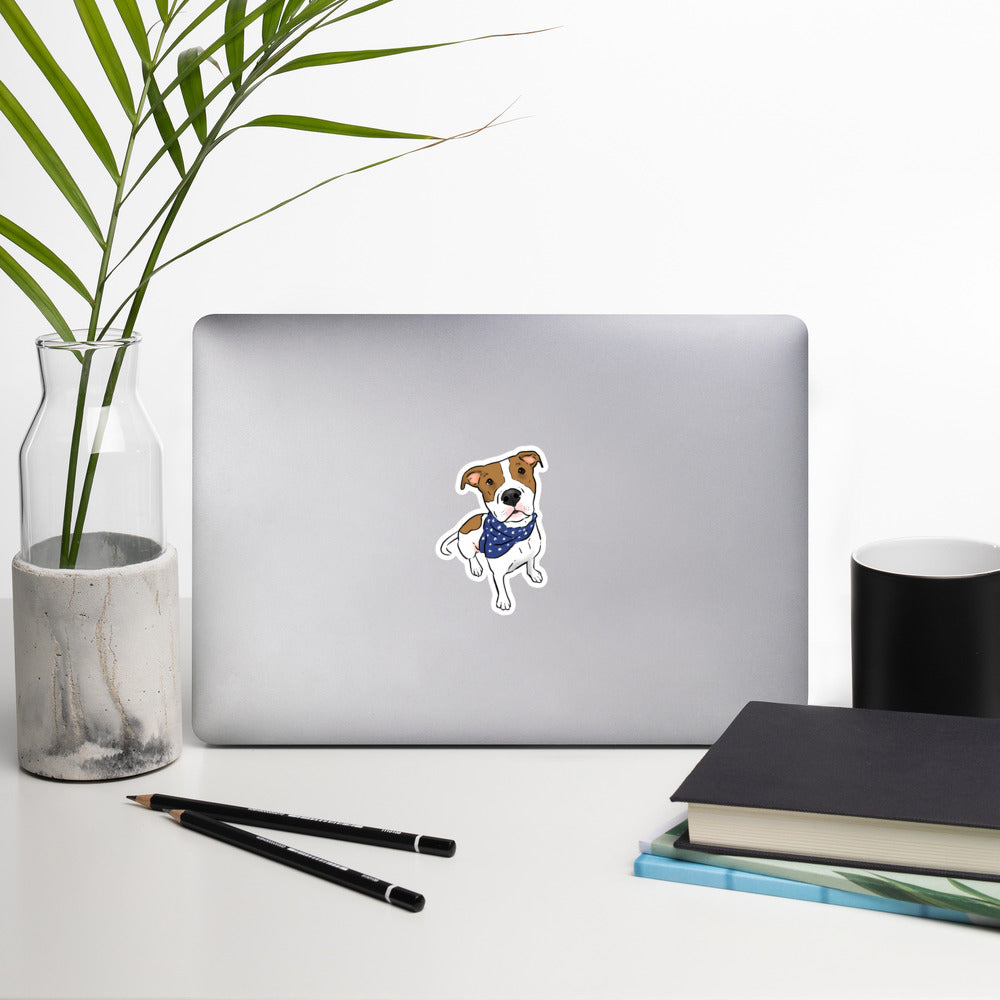 Brown and White Pitbull, Pitbull in Bandana, Pittie in Bandana, Cute Pitbull Sticker, 4x4