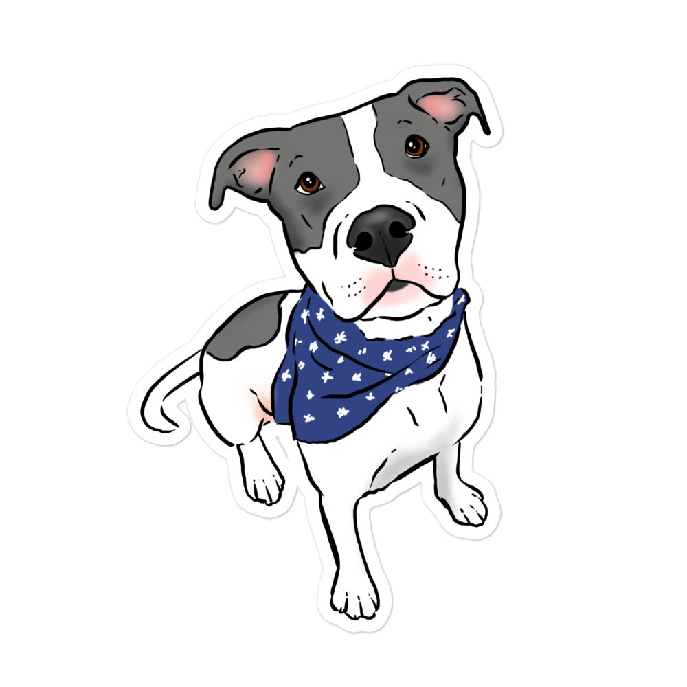 Gray and White Pitbull, Pitbull in Bandana, Pittie in Bandana, Cute Pitbull Sticker