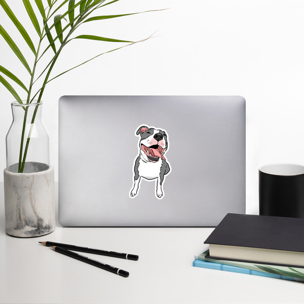 Smiling Pit Bull Sticker, Pittie Sticker, Cute Pitbull Sticker, gray and white pitbull, 5x5 sticker