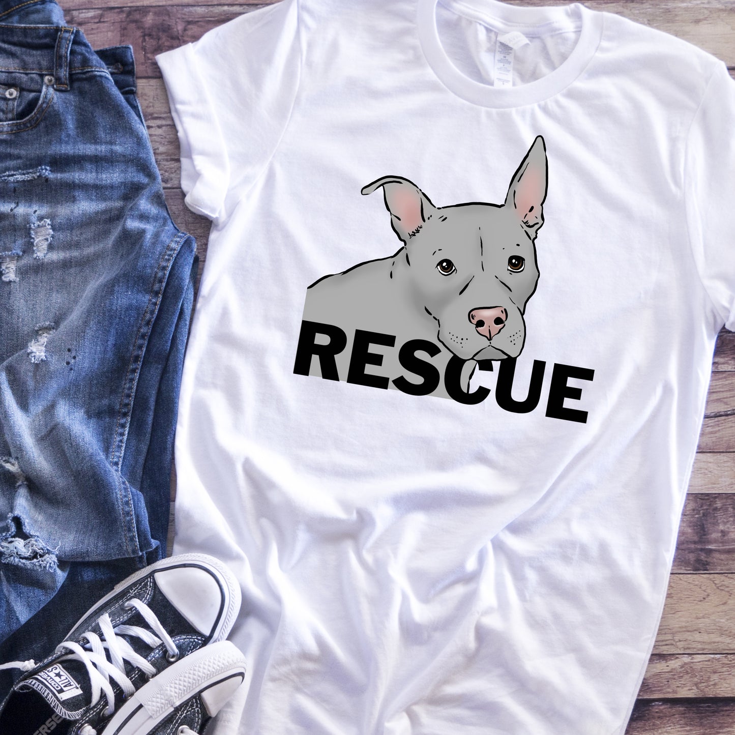 Pitbull Rescue T-shirt, Pittie rescue tee, shelter dog t-shirt, rescue pitbulls, white shirt