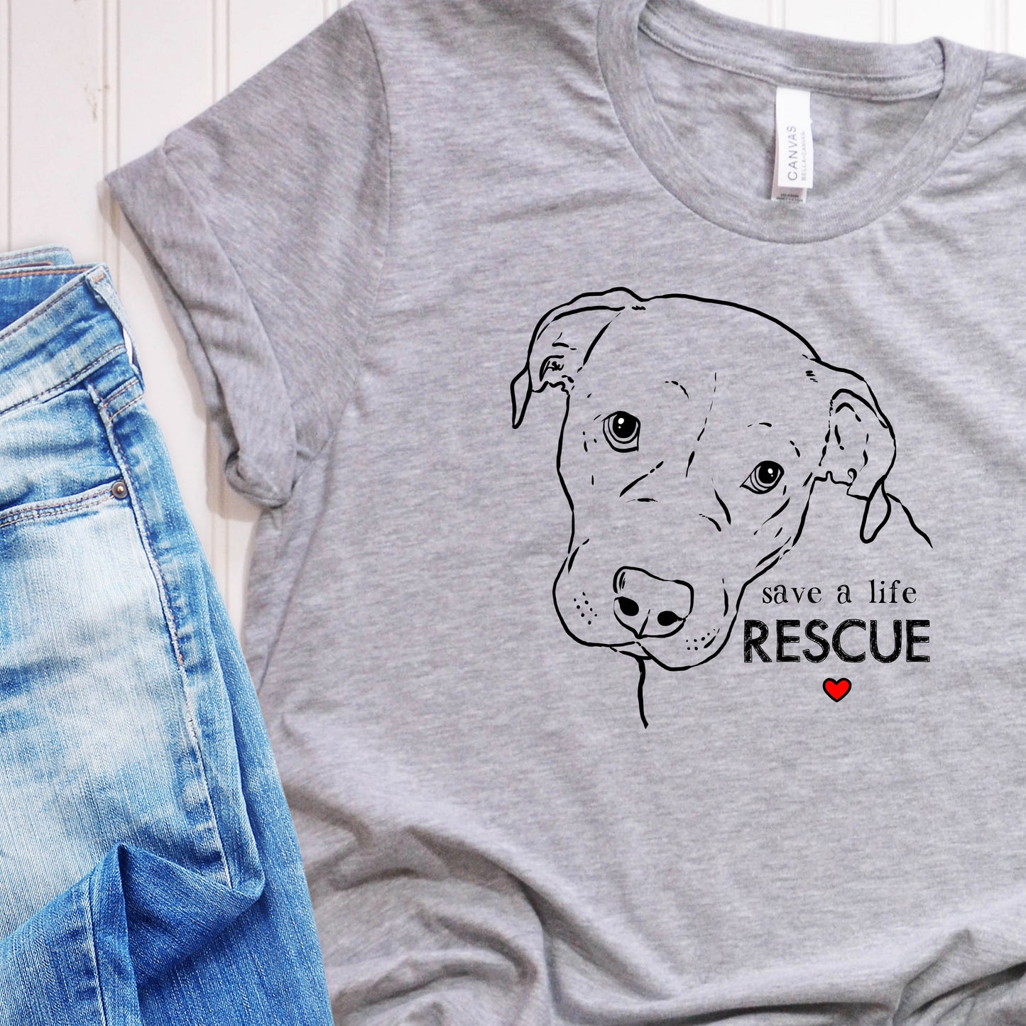 Save a Life Rescue Pittie t-shirt, rescue pitbull t-shirt, gray shirt
