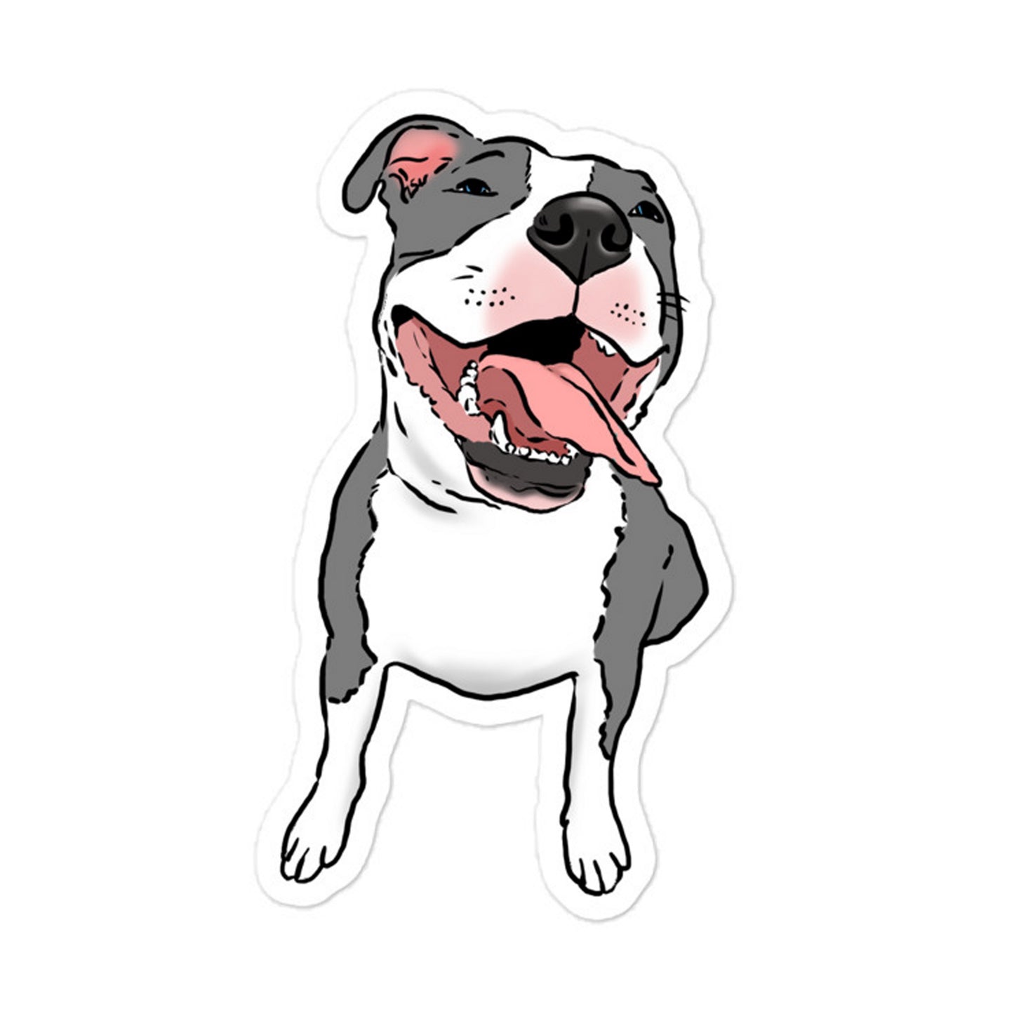 Smiling Pit Bull Sticker, Pittie Sticker, Cute Pitbull Sticker, gray and white pitbull