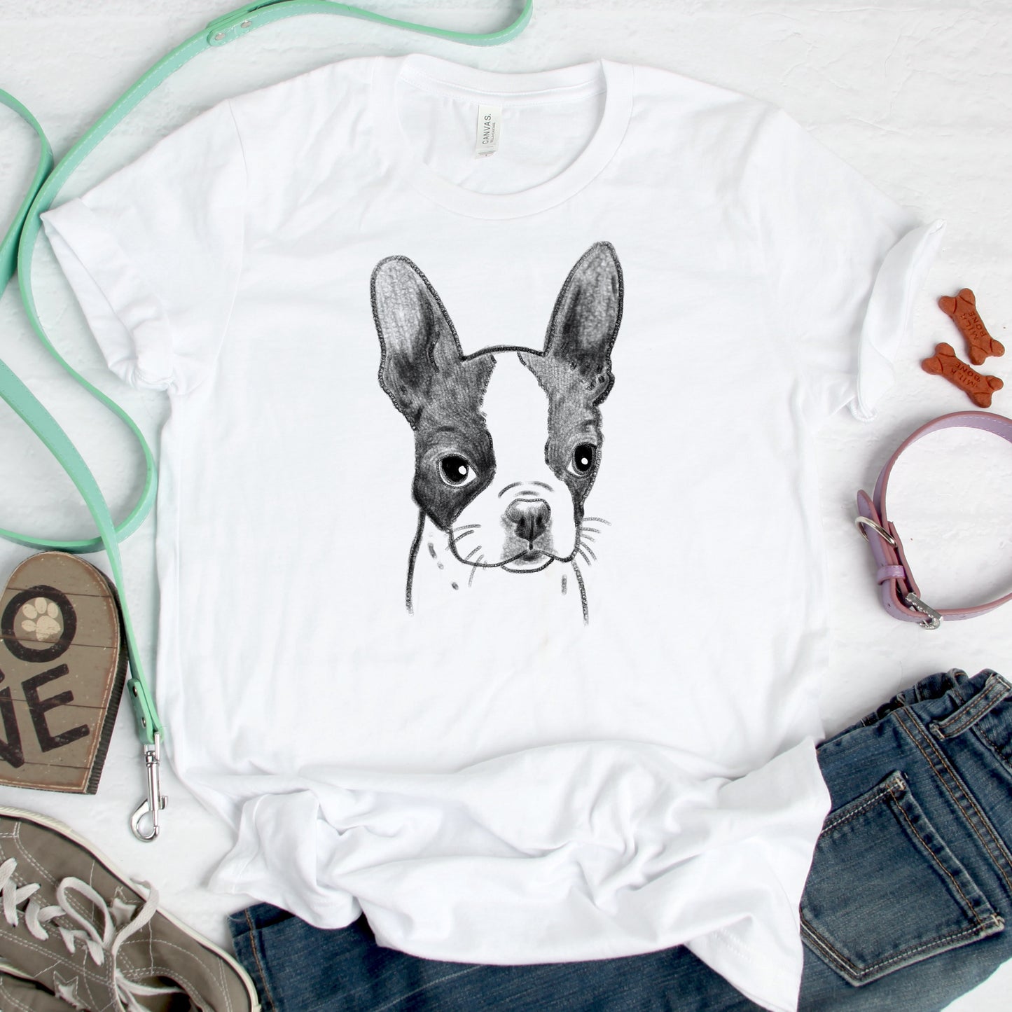 Boston Terrier sketch unisex t-shirt, clack and white sketch, dog shirt, white shirt