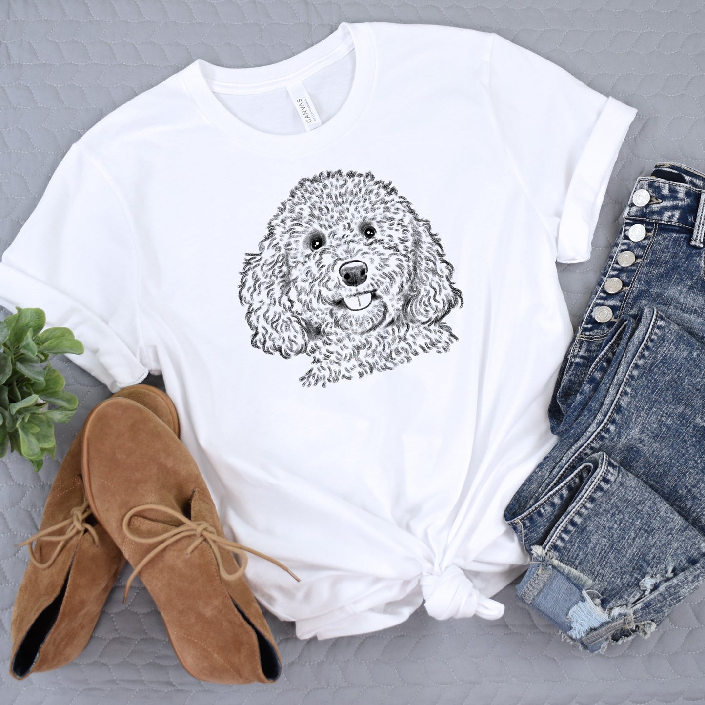 cockapoo t-shirt, cockapoo portrait, cockapoo drawing, white shirt