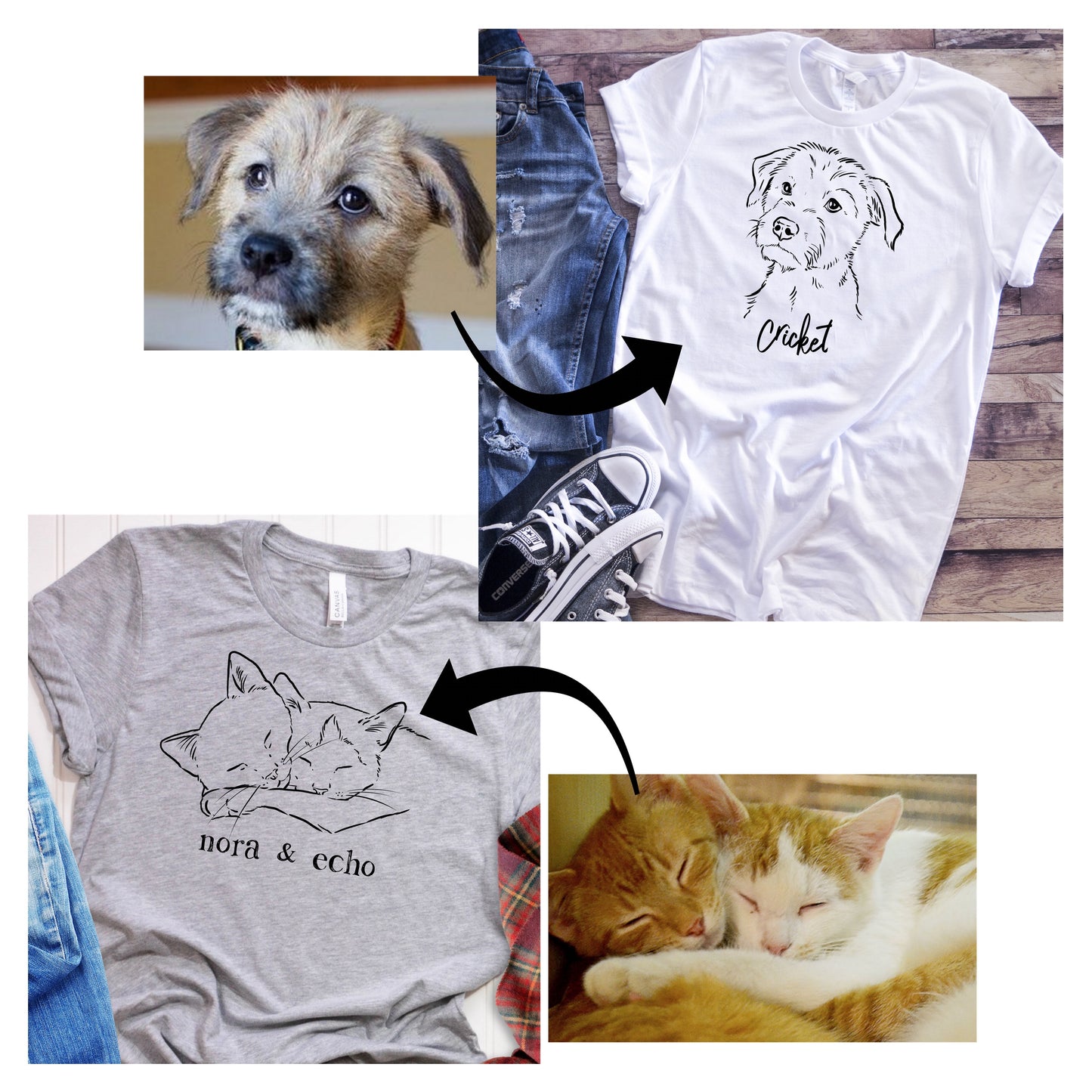 Custom pet sketch t-shirt, dog portrait shirt, cat portrait shirt, pet portrait shirt