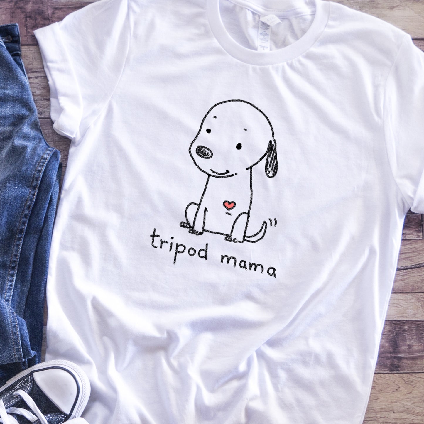 Tripod Dog T-Shirt, Cartoon Tripod Dog, Tripod Dog Shirt, Tripod Gift, white shirt