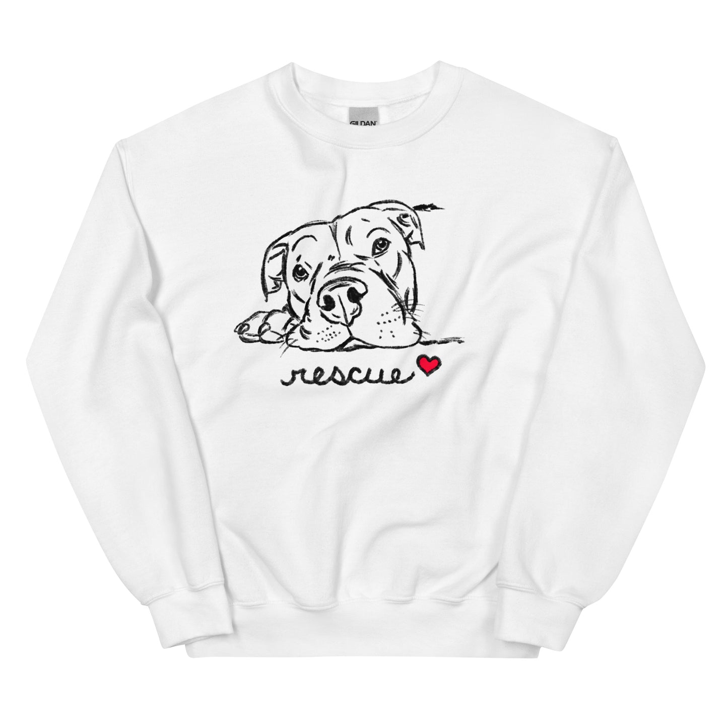 Rescue Pitbull Sweatshirt, Pitbull sketch sweatshirt, Pittie Rescue shirt, white sweatshirt