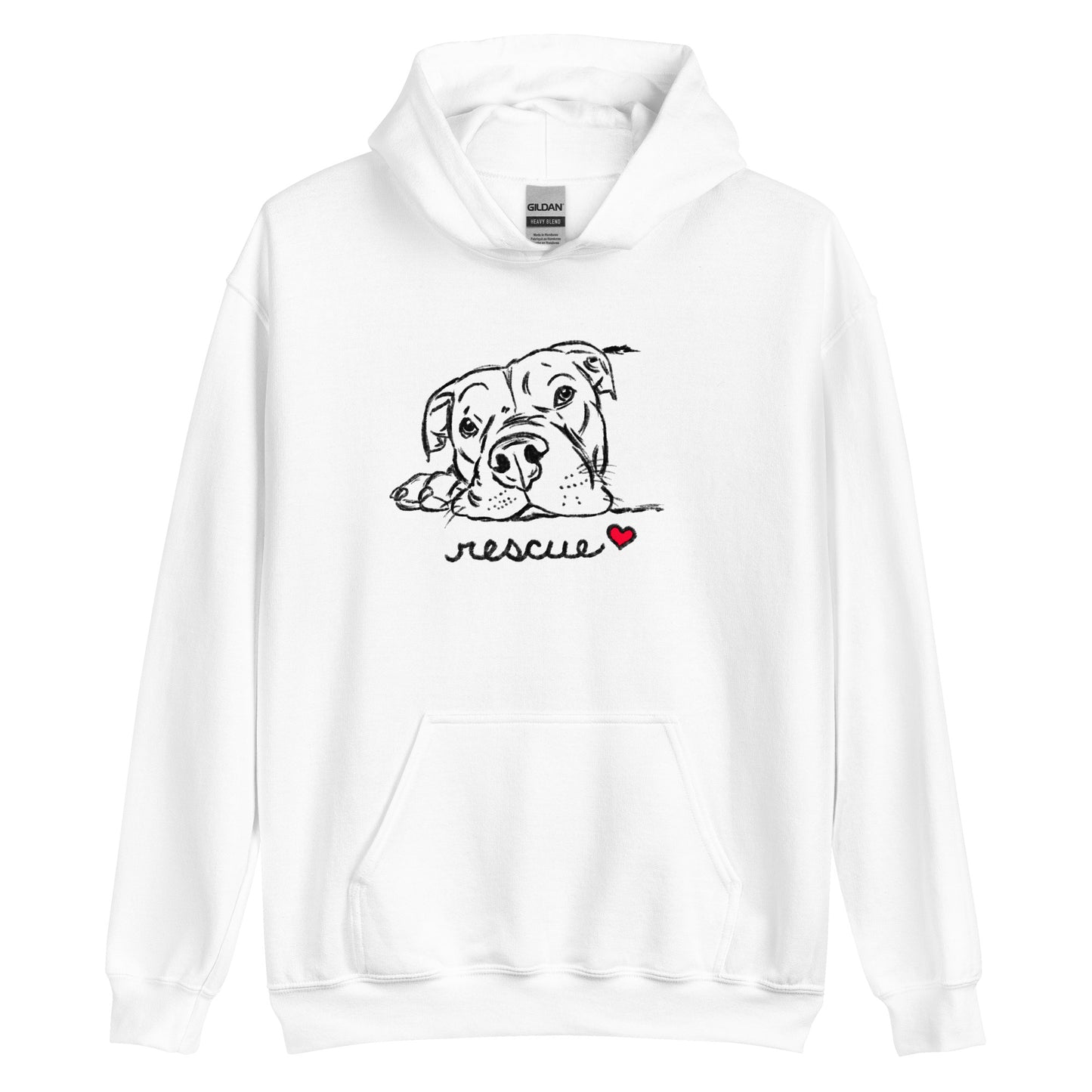 Rescue Pitbull Hoodie, Pitbull sketch hoodie, shelter dog hoodie, White hoodie.