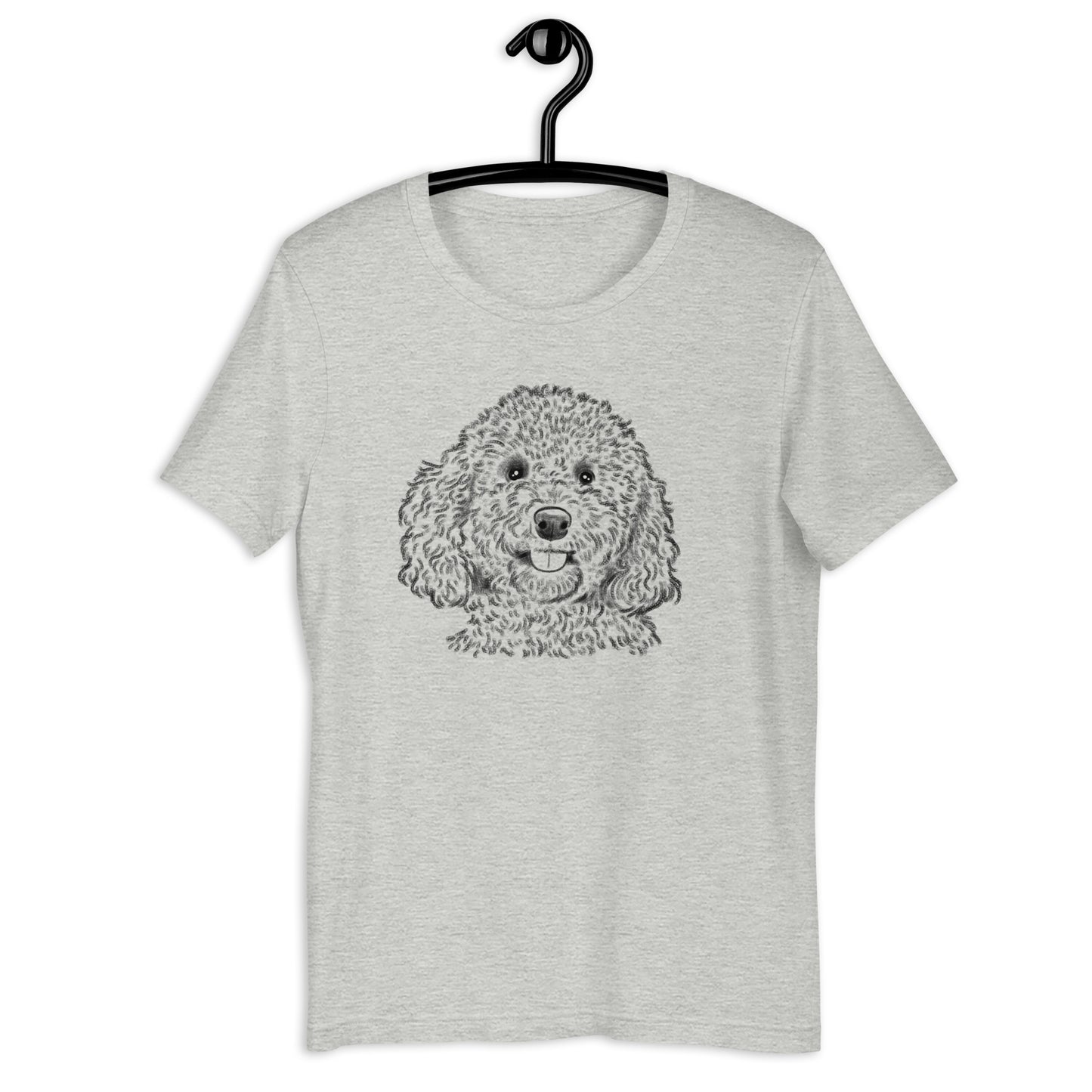 cockapoo t-shirt, cockapoo portrait, cockapoo drawing, gray shirt
