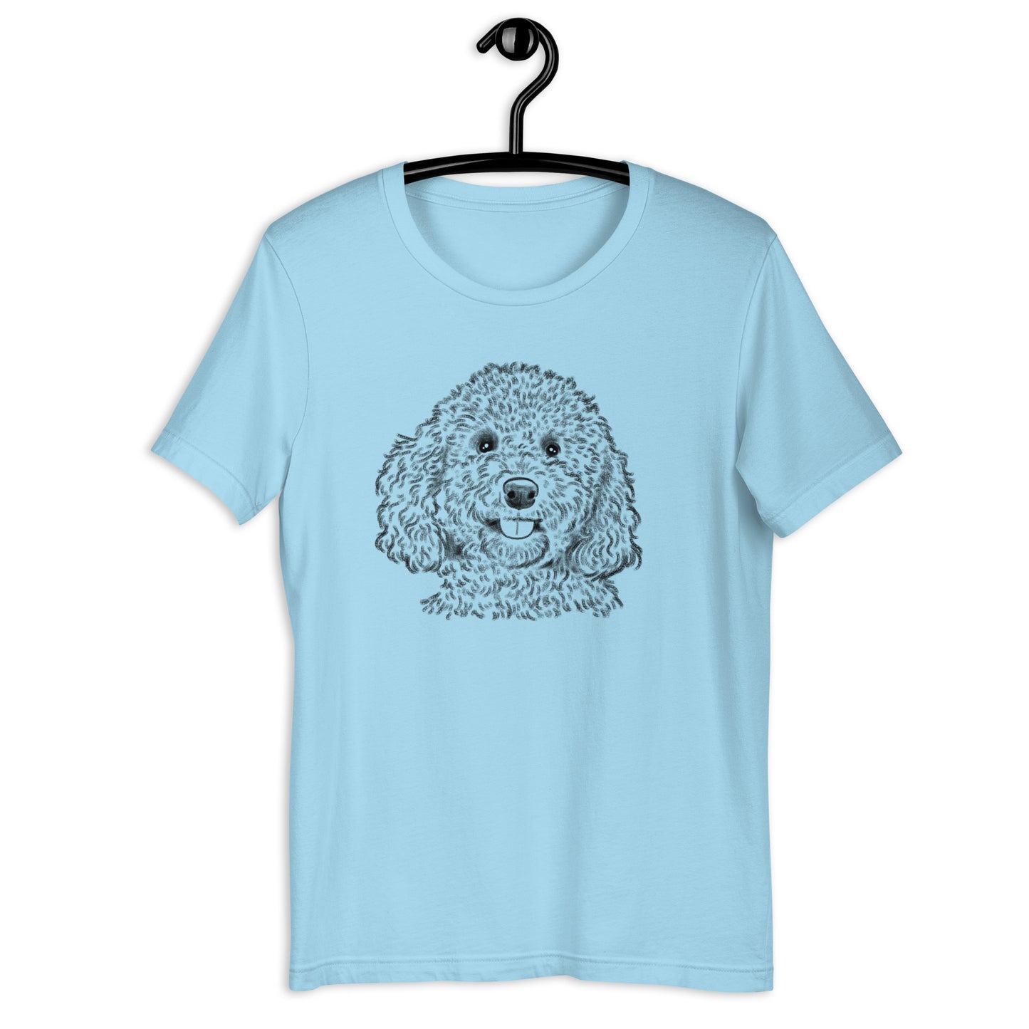 cockapoo t-shirt, cockapoo portrait, cockapoo drawing, blue shirt