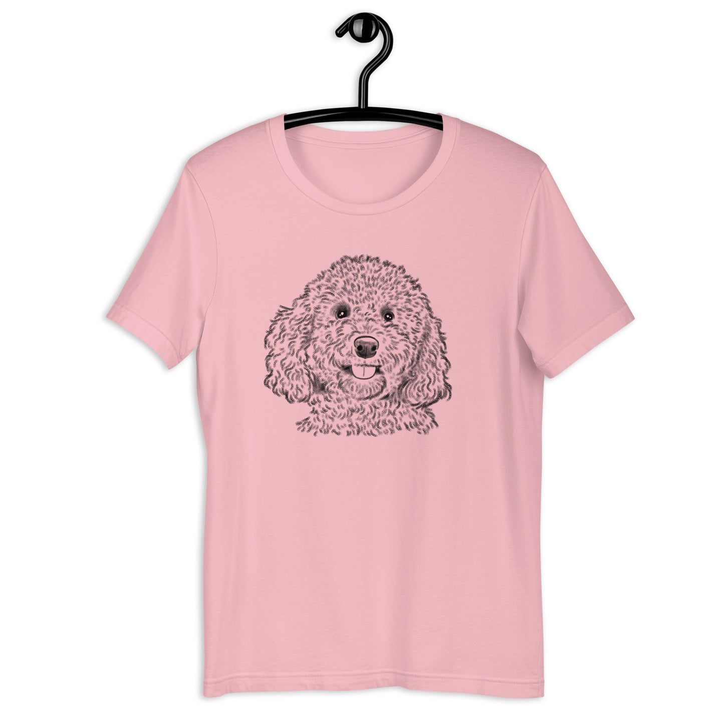 cockapoo t-shirt, cockapoo portrait, cockapoo drawing, pink shirt