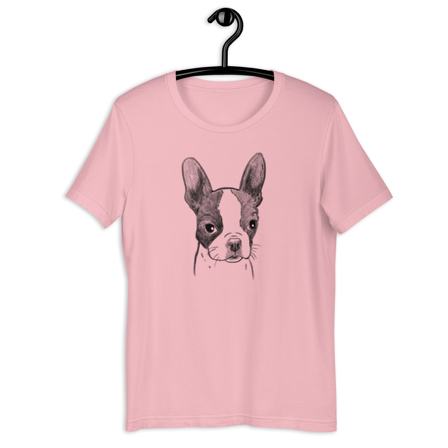 Boston Terrier sketch unisex t-shirt, clack and white sketch, dog shirt, pink shirt