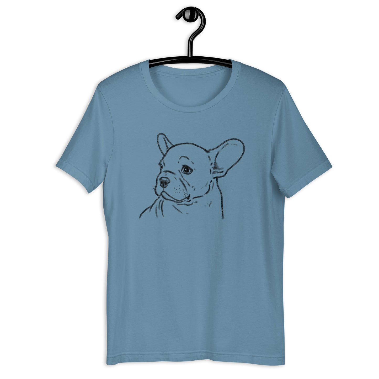 French Bulldog sketch t-shirt, Frenchie t-shirt. Blue shirt