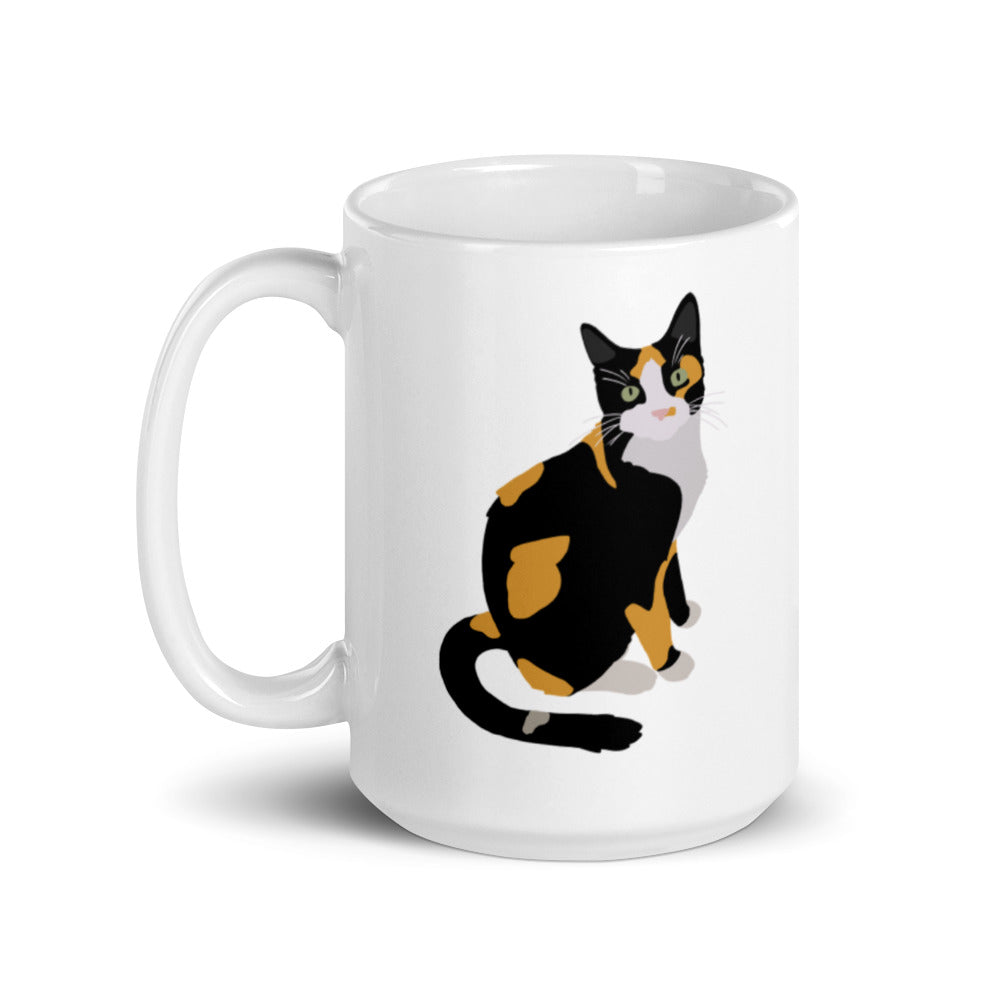 Calico cat mug, colorful calico mug, 15 oz