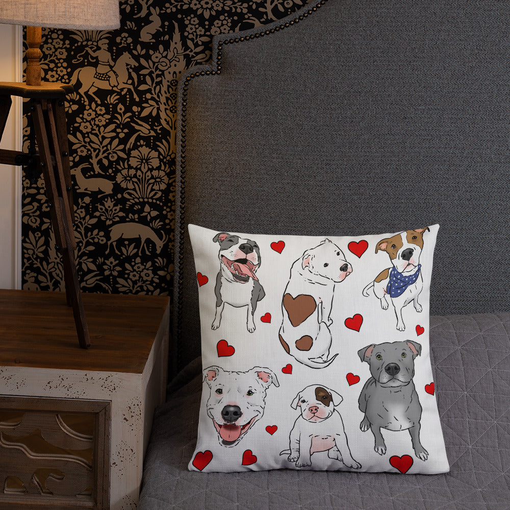 Pitbulls and Hearts Throw Pillow