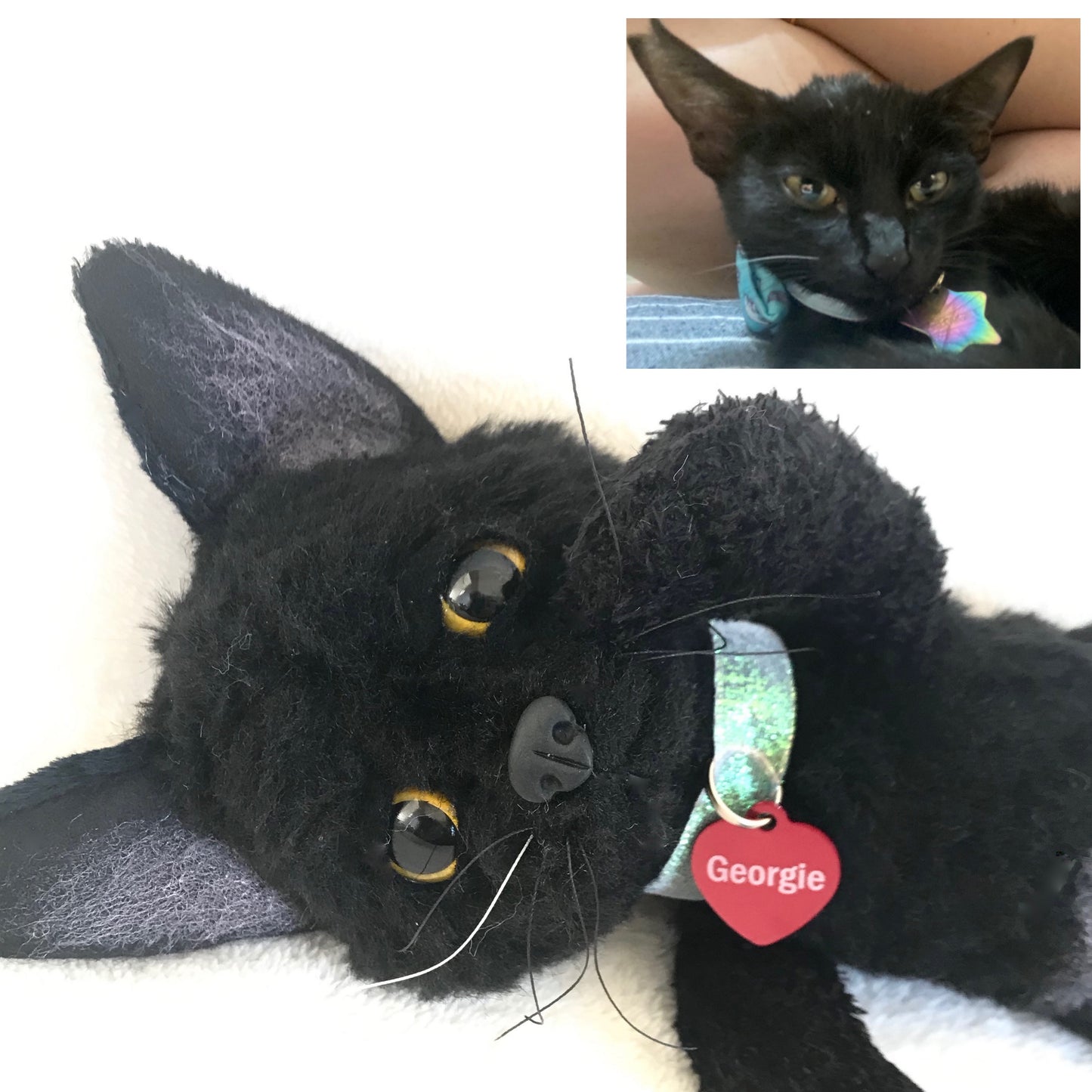 Custom Cat Plush, Cat Memorial, Cat Lover Gift, black cat plush, shelter cat plush, mixed breed cat plush, kitten plush, Memorial Gift,keepsake pouch, voice recorder, plush with sound, pet replica with sound, custom plush pet with sound, memory pocket, pet memorial plush, pet keepsake plush