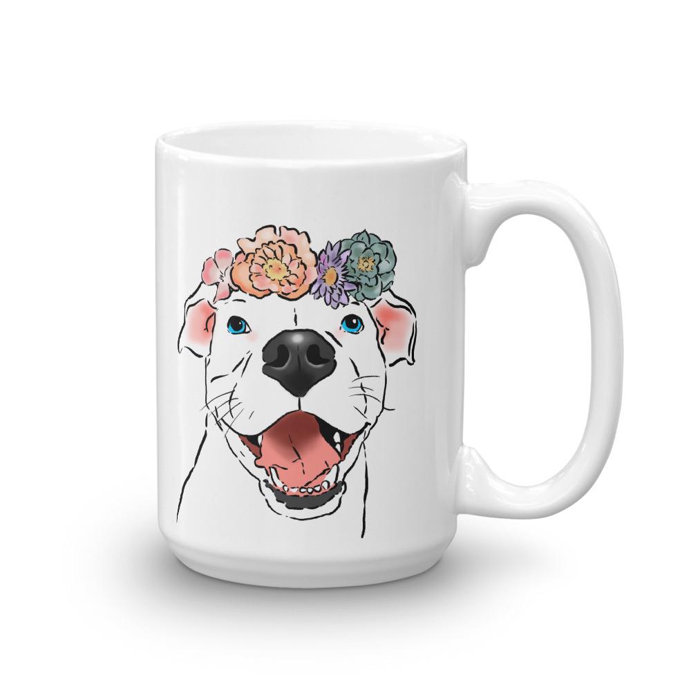 Mugs - Smiling Pittie And Flowers Mug