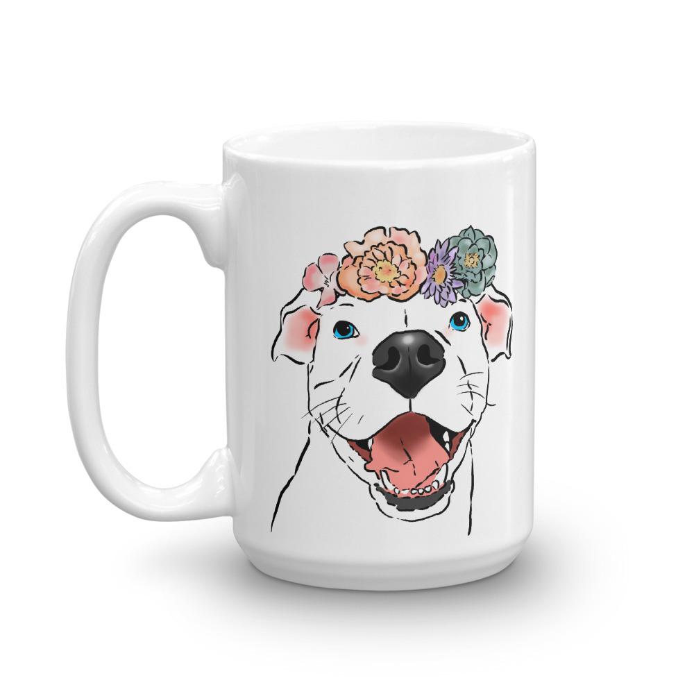 Mugs - Smiling Pittie And Flowers Mug