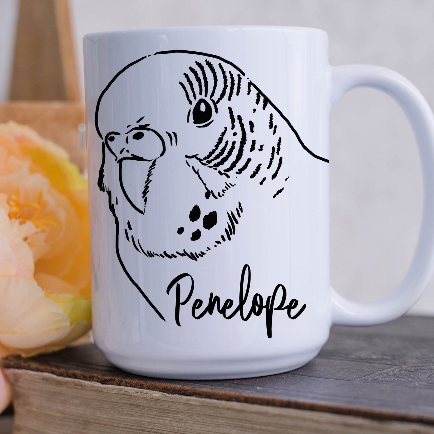 Custom Pet Portrait Mug, dog portrait, cat portrait, bird portrait, 15 oz mug