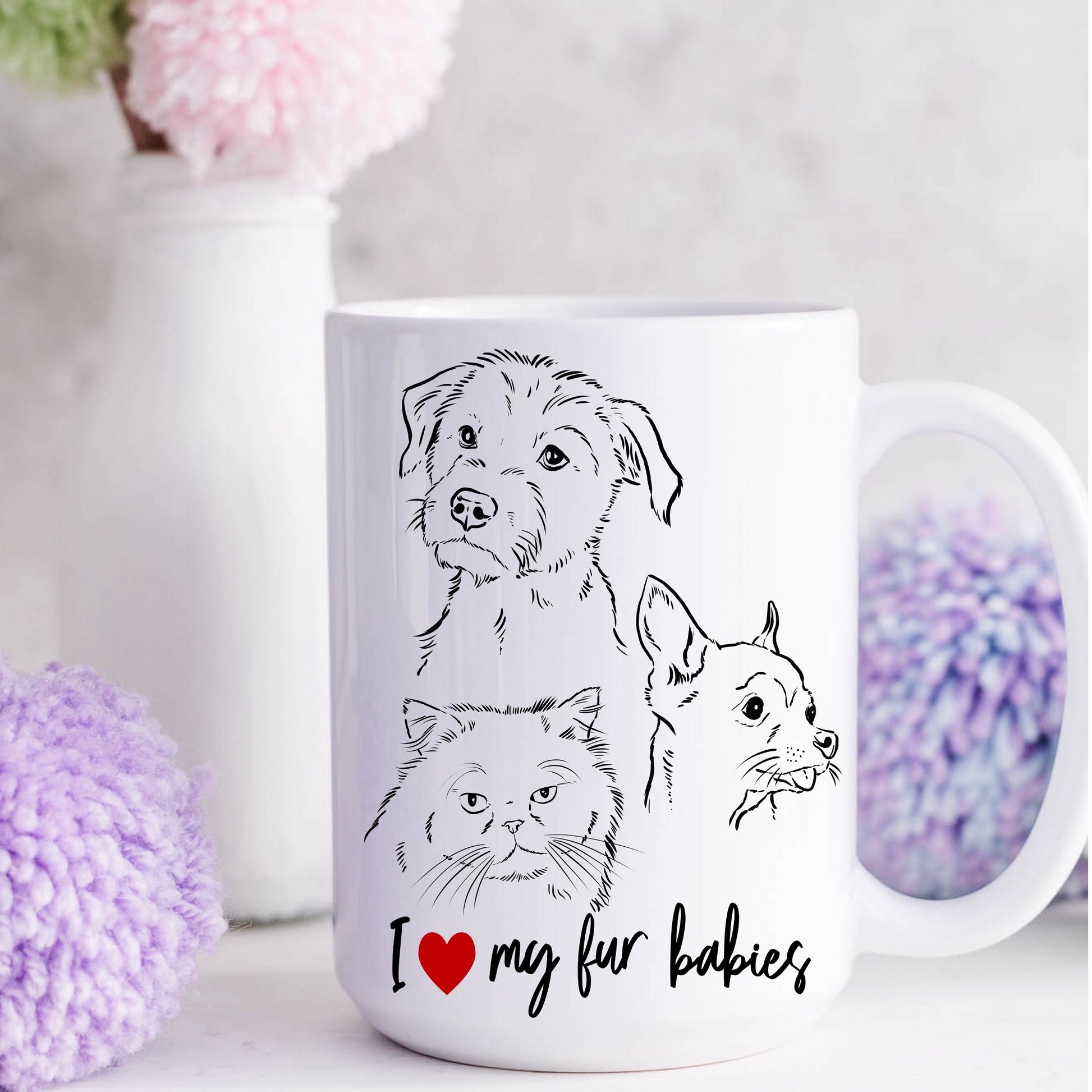 Custom Pet Portrait Mug, dog portrait, cat portrait, 15 oz mug