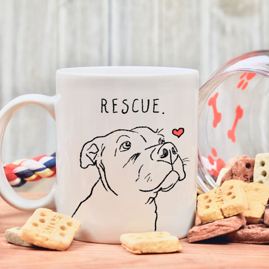 Rescue Love Mug, Rescue Pit Bull Mug, Pit Bull Sketch Mug