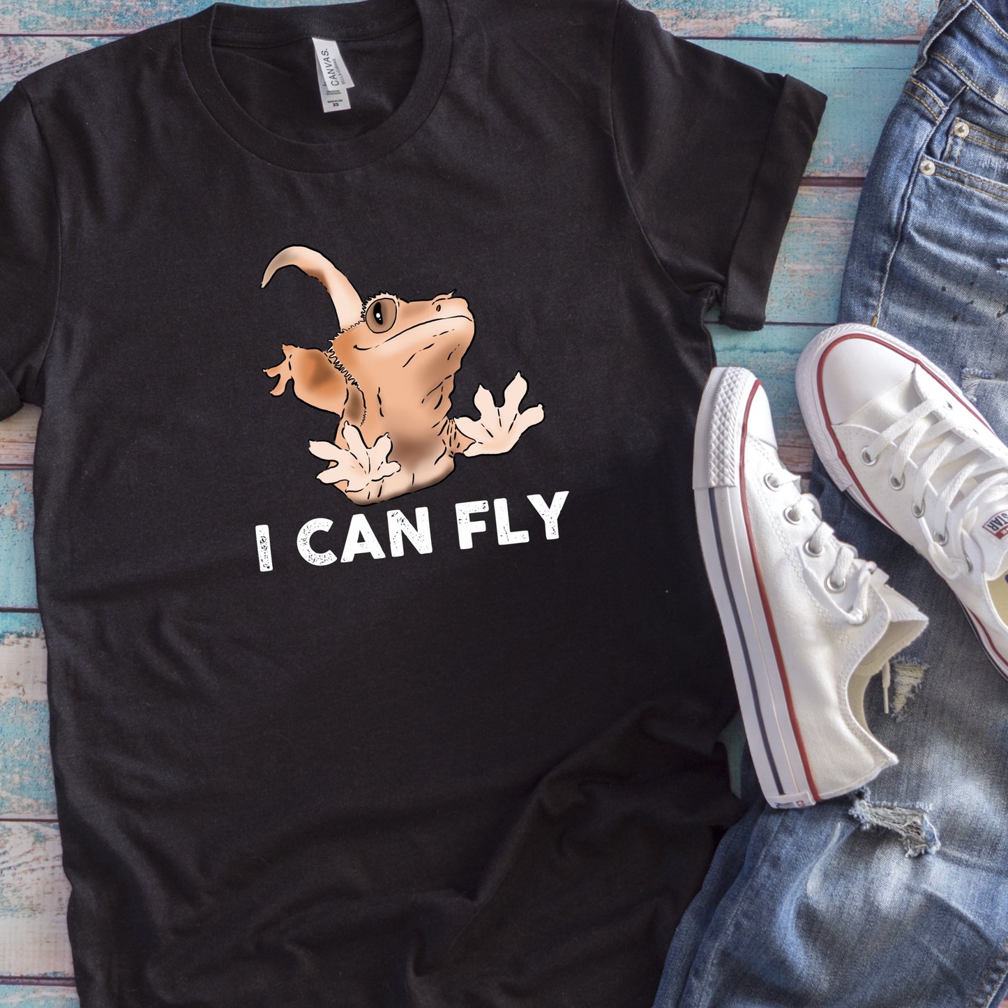 T-Shirts - "I Can Fly" Funny Crested Gecko Unisex T-Shirt