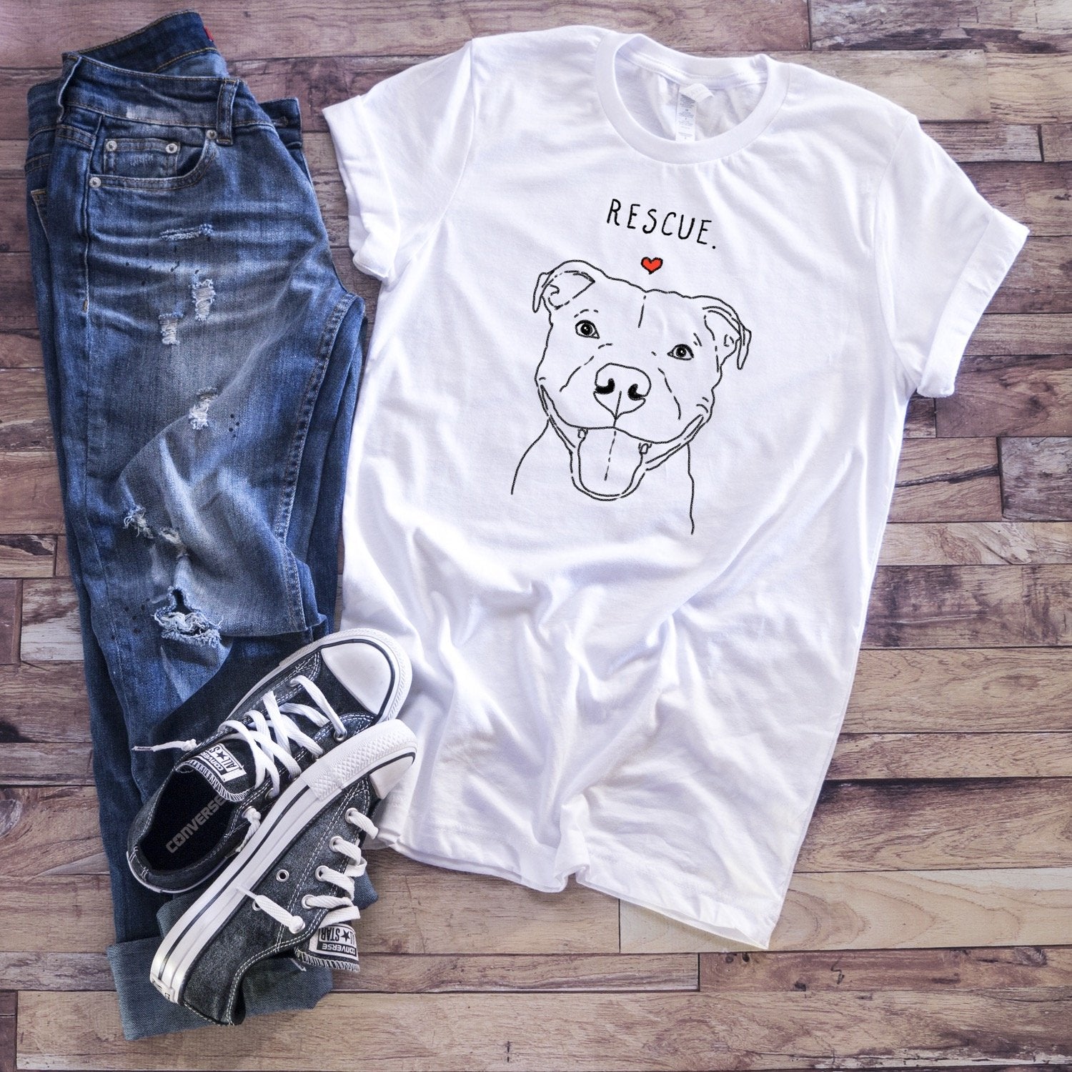 T-Shirts - Rescue Love Smiling Pit Bull T-Shirt